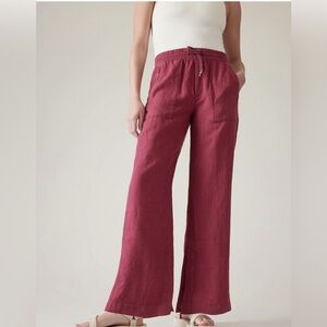 Athleta Wide Leg Linen Retreat pant in Raspberry